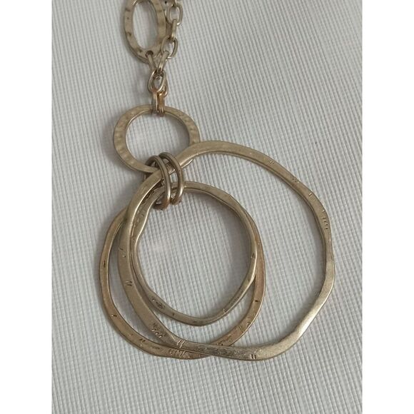 Gold Tone Large Cable Link Chain Metal Circle Pendant Vintage Statement Necklace - Picture 4 of 10